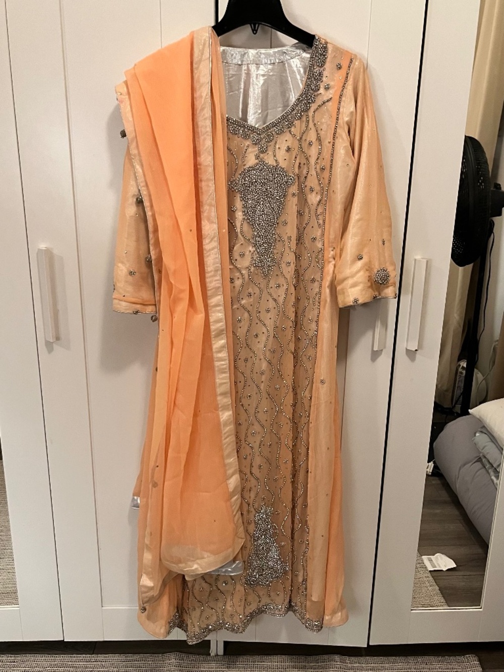peach orange 3-piece desi dress, pakistani indian dress
